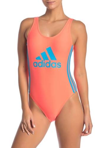 Imbracaminte femei adidas swimwear logo stripe one-piece swimsuit neon peach