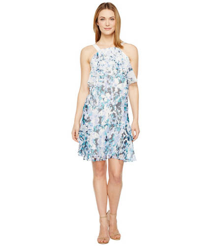 Imbracaminte femei adrianna papell floral cascade printed chiffon tiered sleeveless shift dress blue multi