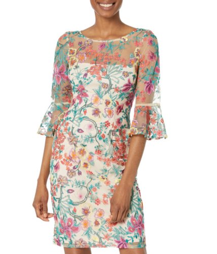 Imbracaminte femei adrianna papell floral embroidered sheath dress with bell sleeves bright rose multi