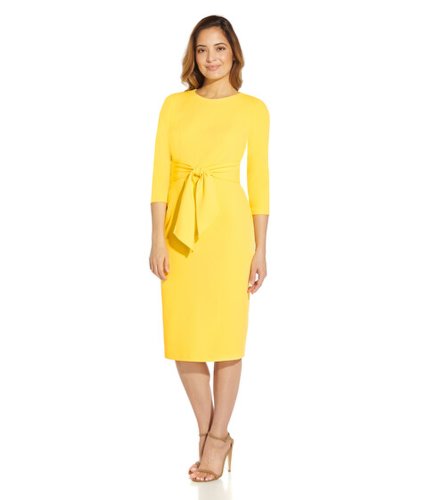 Imbracaminte femei adrianna papell knit crepe tie waist sheath dress canary yellow