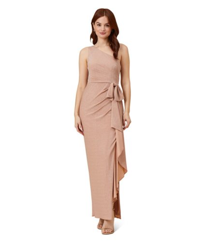 Imbracaminte femei adrianna papell long stretch metallic knit one shoulder cascade side draped gown ginger