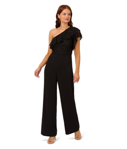 Imbracaminte femei adrianna papell one shoulder ruffled lace and stretch crepe jumpsuit black
