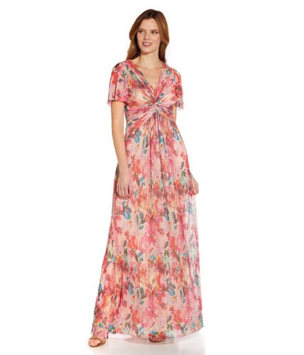 Imbracaminte femei adrianna papell printed metallic crinkle floral twist front gown alabaster multi