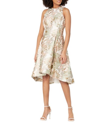 Imbracaminte femei adrianna papell sleeveless printed jacquard dress with high-low hem amp ruffle detail peach multi