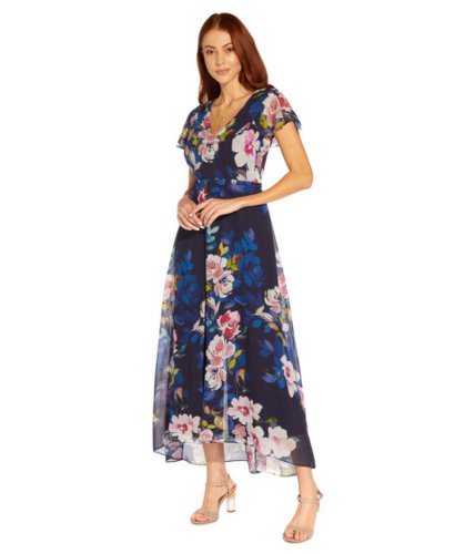 Imbracaminte femei adrianna papell stretch crepe jumpsuit with printed floral chiffon overlay navy multi