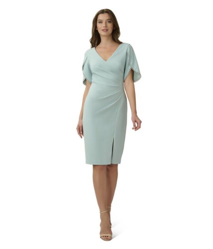 Imbracaminte femei adrianna papell stretch crepe side ruched dress with pearl trim sleeve detail cloudy aqua