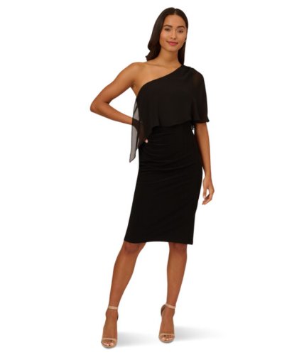 Imbracaminte femei adrianna papell stretch jersey one shoulder dress with chiffon overlay black