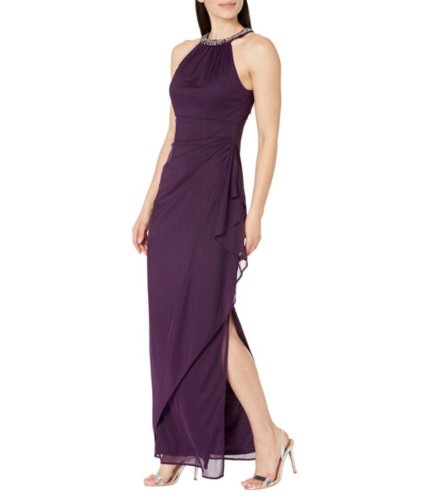 Imbracaminte femei alex evenings beaded halter long gown with side ruching eggplant