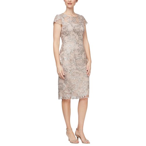 Imbracaminte femei alex evenings short embroidered dress with cap sleeve taupe