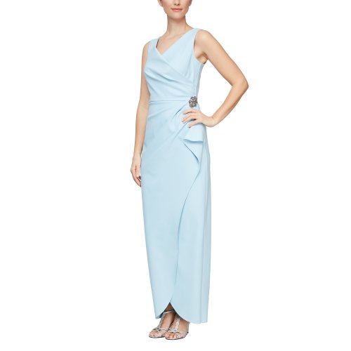 Imbracaminte femei alex evenings slimming long side ruched dress with cascade ruffle skirt light blue