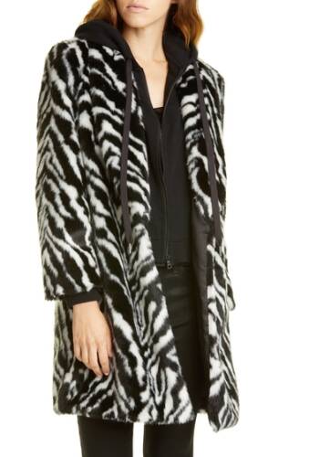 Imbracaminte femei alice olivia kylie faux fur coat with removable hoodie blkwhite