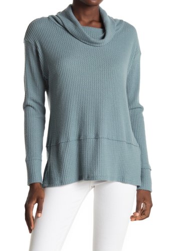 Imbracaminte femei all in favor cowl neck waffle knit tunic sweater teal