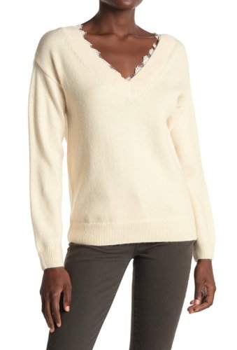Imbracaminte femei all in favor lace trim v-neck sweater ivory
