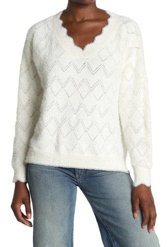 Imbracaminte femei all in favor scallopd pointelle sweater white-silv