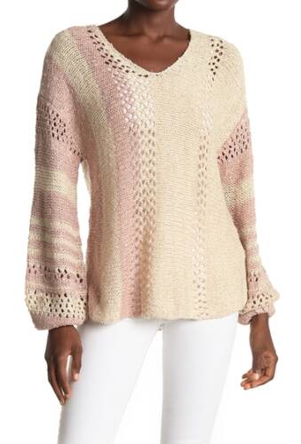 Imbracaminte femei all in favor striped open knit dolman sweater dusty pink