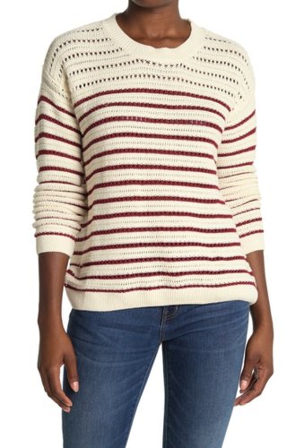 Imbracaminte femei all in favor striped pointelle knit pullover sweater cream-red