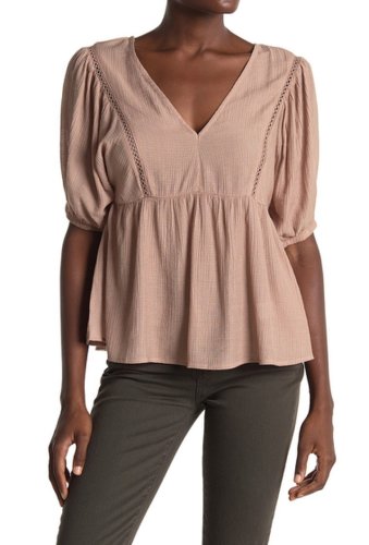 Imbracaminte femei all in favor v-neck elbow sleeve babydoll top taupe