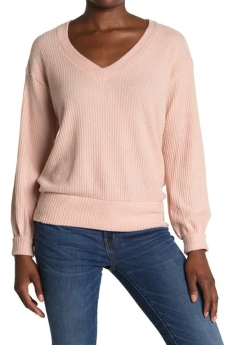Imbracaminte femei all in favor v-neck thermal knit pullover pink