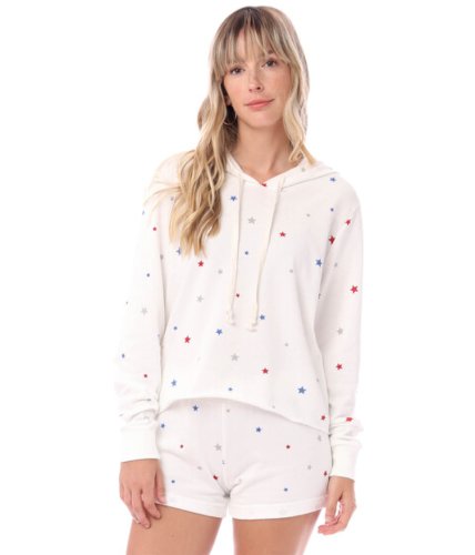 Imbracaminte femei alternative apparel printed raw edge lightweight french terry hoodie ivory multi dreamy stars