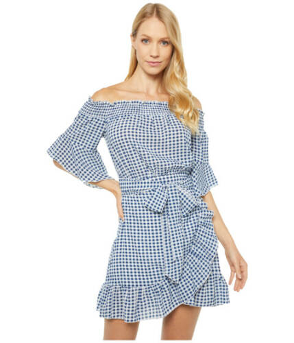 Imbracaminte femei american rose adeline off-the-shoulder gingham dress navywhite