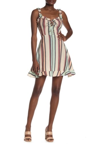 Imbracaminte femei angie lace-up stripe print mini dress multi