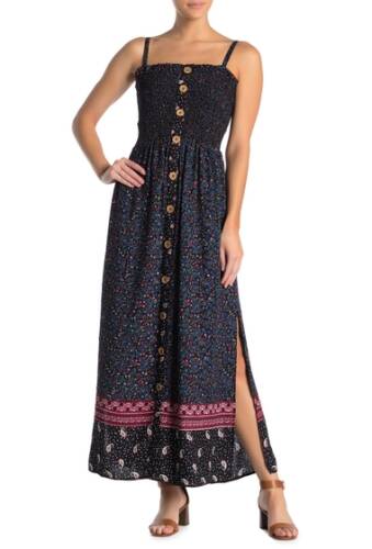 Imbracaminte femei angie smocked bust floral print button up tank maxi dress navy