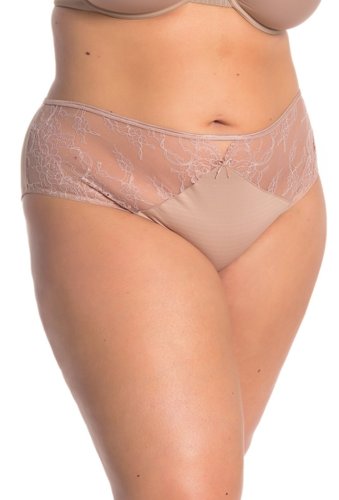Imbracaminte femei ashley graham high cut stripe lace panty plus size cappucino