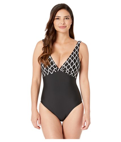 Imbracaminte femei athena trellis v-neck one-piece with tummy control and remoevable cups black
