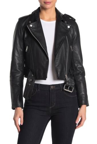 Imbracaminte femei avec les filles leather belted cropped biker jacket black