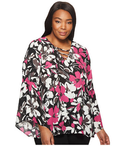 Imbracaminte femei b collection by bobeau plus size dawn flare sleeve blouse floral magenta