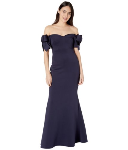 Imbracaminte femei badgley mischka off-the-shoulder scuba gown with bow detail navy