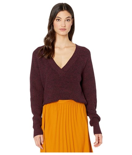 Imbracaminte femei bcbg girls v-neck long sleeve pullover sweater burgundy combo