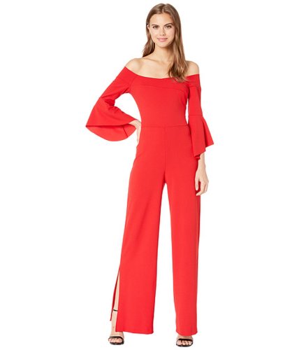 Imbracaminte femei bebe off the shoulder bell sleeve jumpsuit with slit red