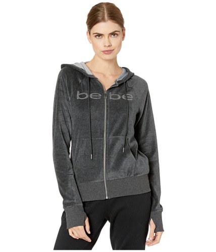 Imbracaminte femei bebe velour zip hoodie with microstone heather grey