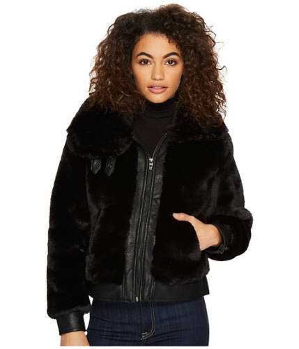 Imbracaminte femei blank nyc fake fur jacket with vegan leather detail in black noise black noise