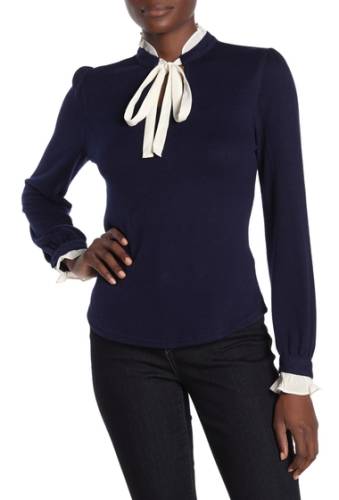Imbracaminte femei blu pepper contrast neck tie knit sweater navy