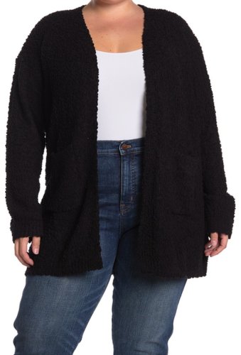 Imbracaminte femei bobeau boucle knit open front cardigan plus size black