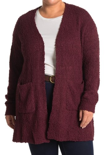 Imbracaminte femei bobeau boucle knit open front cardigan plus size burgundy