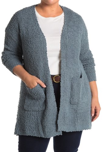 Imbracaminte femei bobeau boucle knit open front cardigan plus size lt peacock