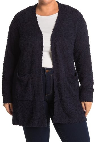 Imbracaminte femei bobeau boucle knit open front cardigan plus size navy
