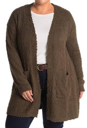 Imbracaminte femei bobeau boucle knit open front cardigan plus size olive