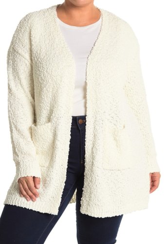 Imbracaminte femei bobeau boucle knit open front cardigan plus size winter white