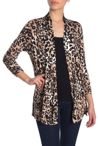 Imbracaminte femei bobeau leopard print ruched sleeve cardigan regular petite black cheetah