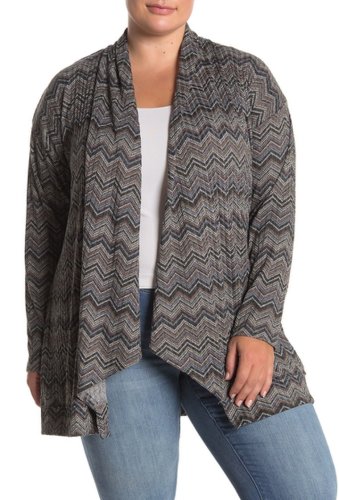Imbracaminte femei bobeau long sleeve chevron print knit cardigan plus size charcoal chevron