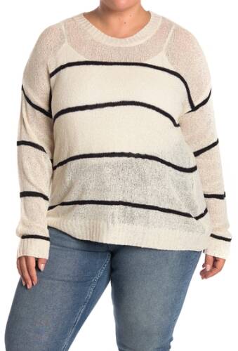 Imbracaminte femei bobeau long sleeve striped sweater plus size ivoryblack