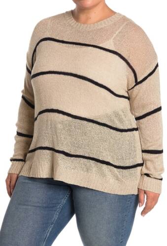 Imbracaminte femei bobeau long sleeve striped sweater plus size oatmealblack