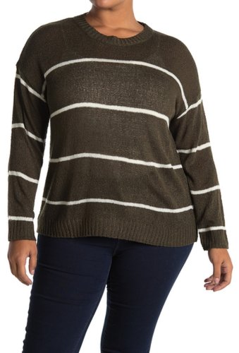 Imbracaminte femei bobeau long sleeve striped sweater plus size oliveivory