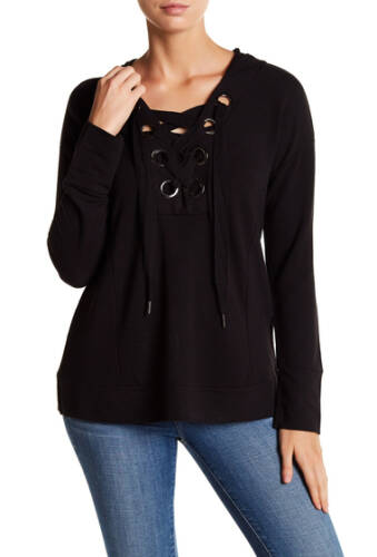 Imbracaminte femei cable gauge grommet lace-up hoodie black