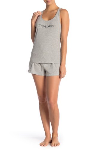 Imbracaminte femei calvin klein logo tank shorts pajama 2-piece set 020 grey heathe