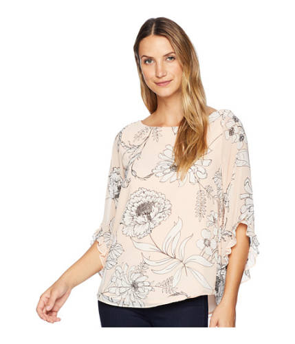 Imbracaminte femei calvin klein printed chiffon blouse with ruffle sleeve blush combo